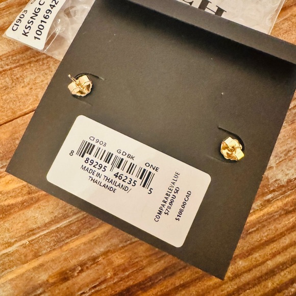 Coach Siganture Enamel Huggie Earrings in Black - Picture 7 of 10